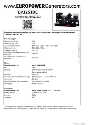 Groupes électrogènes à diesel Europower EP 325 TDE (LS)