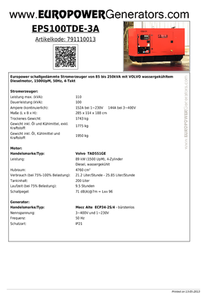 Groupes électrogènes à diesel Europower EPS100TDE-3A (MA)