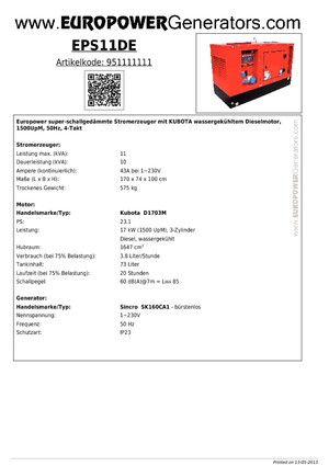 Groupes électrogènes à diesel Europower EPS11DE (S)