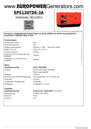 Groupes électrogènes à diesel Europower EPS130TDE-3A (LS)