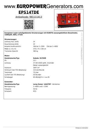 Groupes électrogènes à diesel Europower EPS14TDE (LS)