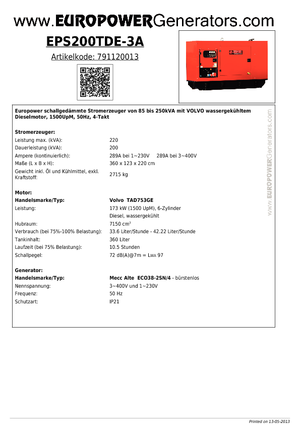 Groupes électrogènes à diesel Europower EPS200TDE-3A (MA)