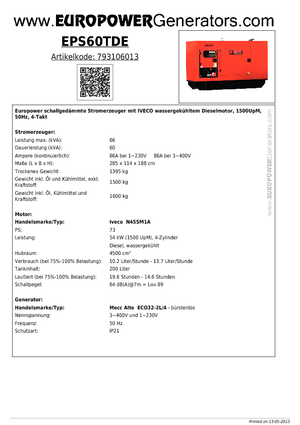 Groupes électrogènes à diesel Europower EPS60TDE (MA)