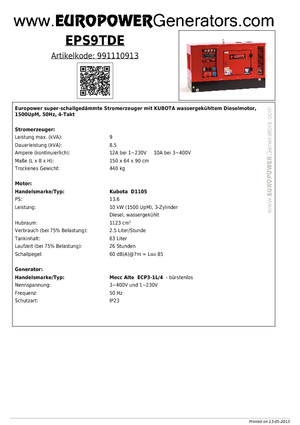 Groupes électrogènes à diesel Europower EPS9TDE (MA)