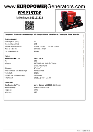Groupes électrogènes à diesel Europower EPSP 15 TDE (LS)