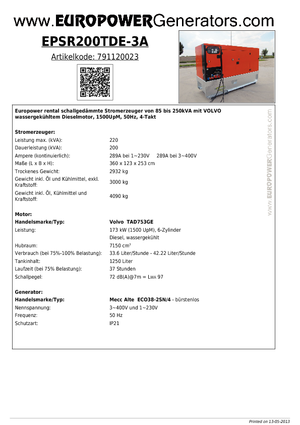 Groupes électrogènes à diesel Europower EPSR200TDE-3A (MA)