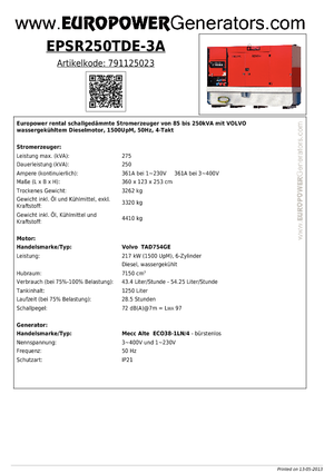Groupes électrogènes à diesel Europower EPSR250TDE-3A (MA)