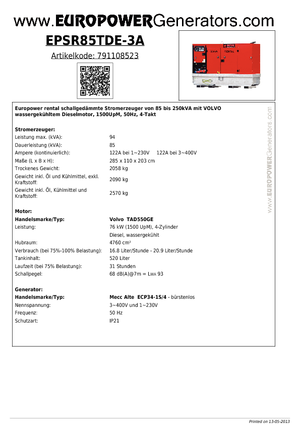 Groupes électrogènes à diesel Europower EPSR85TDE-3A (MA)