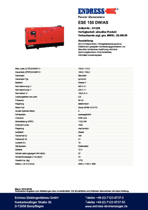 Groupes électrogènes à diesel Endress ESE 150 DW-AS