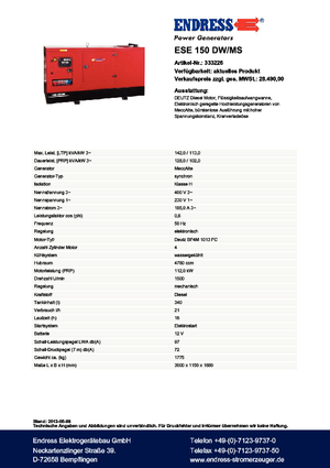 Groupes électrogènes à diesel Endress ESE 150 DW-MS