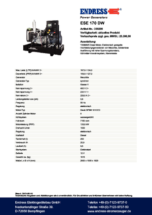 Groupes électrogènes à diesel Endress ESE 170 DW