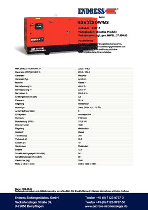 Groupes électrogènes à diesel Endress ESE 220 DW-MS