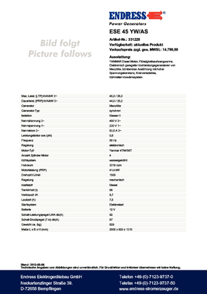 Groupes électrogènes à diesel Endress ESE 45 YW/AS 