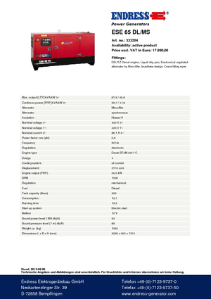 Groupes électrogènes à diesel Endress ESE 65 DL-MS