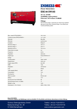 Groupes électrogènes à diesel Endress ESE 80 DW-AS