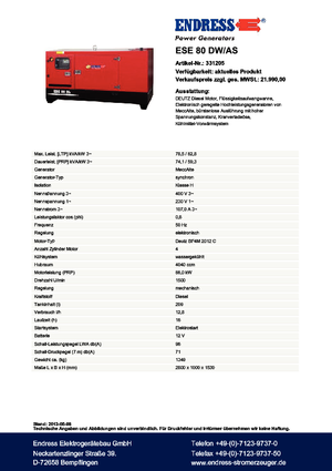 Groupes électrogènes à diesel Endress ESE 80 DW-AS