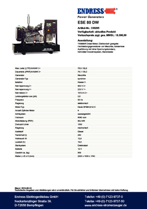 Groupes électrogènes à diesel Endress ESE 80 DW