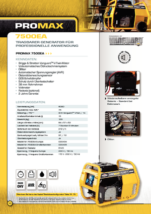 Groupes électrogènes à diesel Vanguard Promax 7500 EA