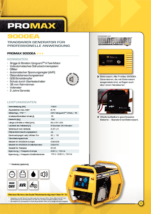 Groupes électrogènes à diesel Vanguard Promax 9000 EA