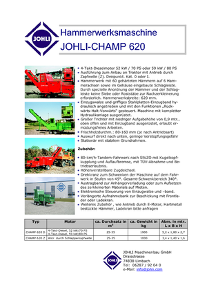 Déchiqueteuses de bois Johli Champ 620 Z