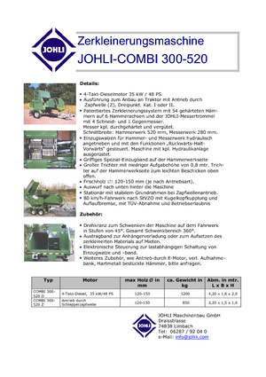 Déchiqueteuses de bois Johli Combi 300 - 520 D
