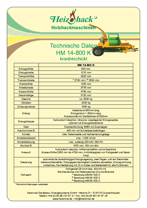 Déchiqueteuses de bois Heizohack HM 14-800 KF 