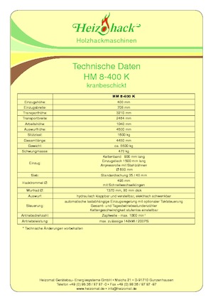 Déchiqueteuses de bois Heizohack HM 8-400 KF