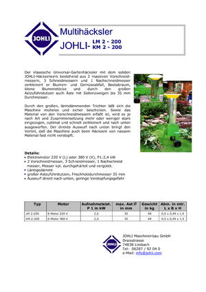 Déchiqueteuses de bois Johli LM 2-200