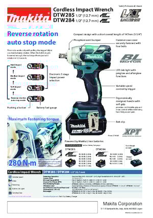 Clés et tournevis à chocs sans fil Makita DTW285 