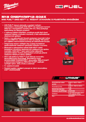 Clés et tournevis à chocs sans fil Milwaukee M18 ONEFHIWF12-502X