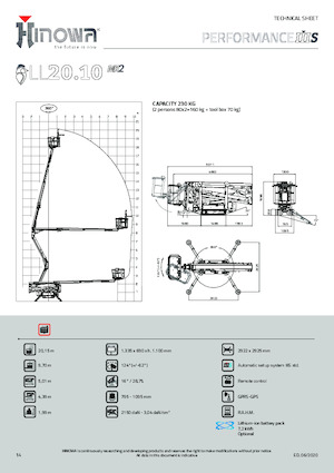 Nacelles à bras articulés sur chenilles Hinowa Lightlift 20.10 Performance IIIS MK3