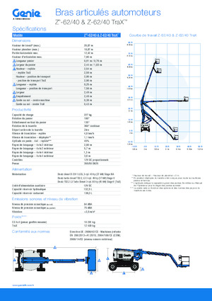 Nacelles à bras articulés sur chenilles Genie Z-62/40 TraX