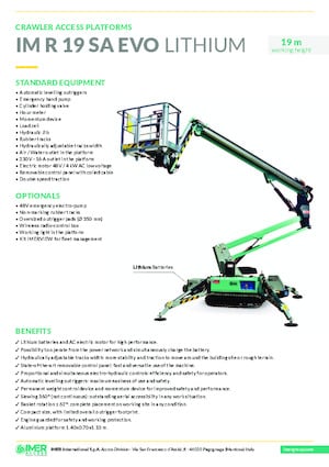 Nacelles à bras articulés sur chenilles Imer IM R 19 SA Evo Lithium