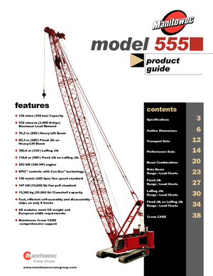 Grues à chenilles - flèche treillis Manitowoc 555