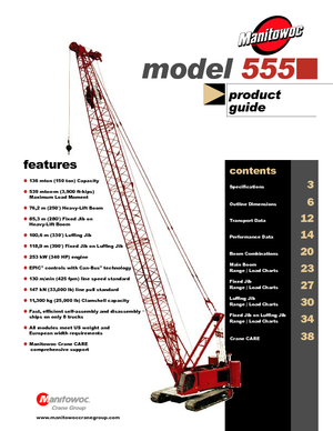 Grues à chenilles - flèche treillis Manitowoc 555