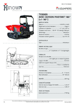 Bennes à chenilles Hinowa TX3005