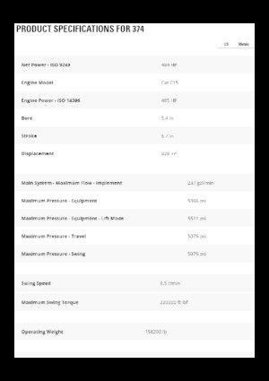 Excavatrice sur chenilles Caterpillar 374