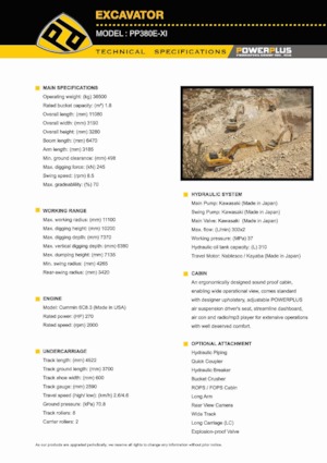Excavatrice sur chenilles PowerPlus PP380E-XI