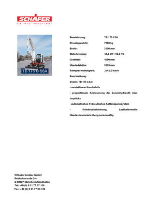 Excavatrice sur chenilles Takeuchi TB 175