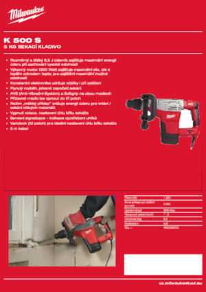 Marteaux et marteaux de démolition Milwaukee K 500 S
