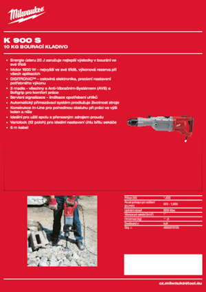 Marteaux et marteaux de démolition Milwaukee K 900 S