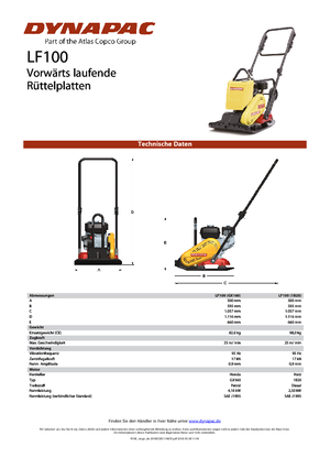 Plaques vibrantes unidirectionnelles Dynapac LF 100 (1B20)