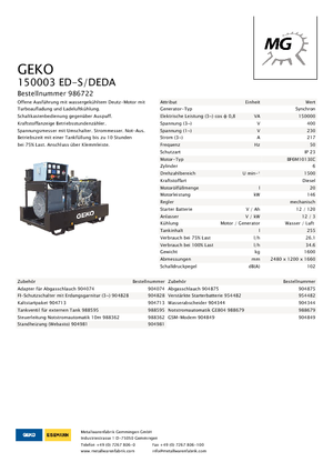 Groupes électrogènes à diesel Geko ® 150003 ED-S/DEDA