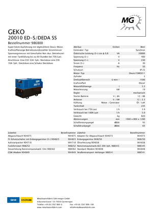 Groupes électrogènes à diesel Geko ® 20010 ED-S/DEDA