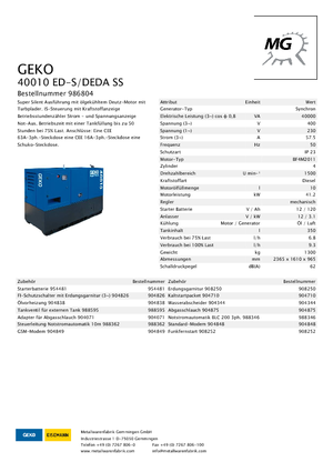 Groupes électrogènes à diesel Geko ® 40010 ED-S/DEDA