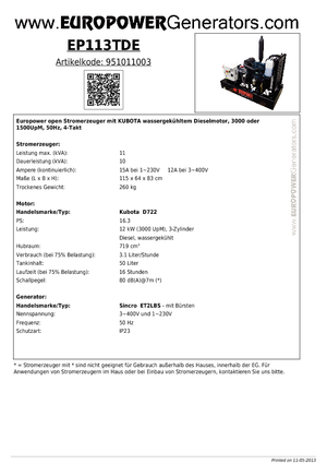 Groupes électrogènes à diesel Europower EP113TDE (S)