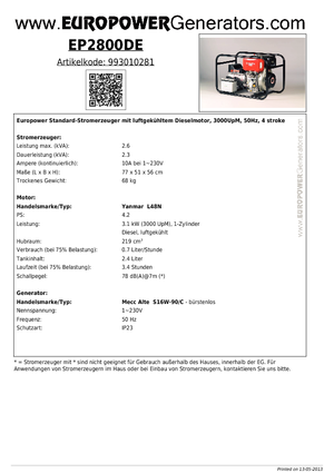 Groupes électrogènes à diesel Europower EP2800DE (MA)