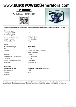 Groupes électrogènes à diesel Europower EP3000D (MA)
