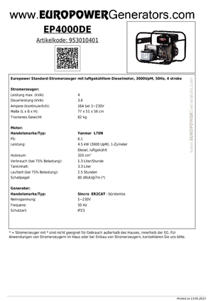 Groupes électrogènes à diesel Europower EP4000DE (S)