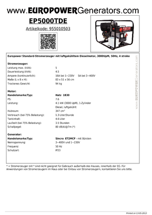 Groupes électrogènes à diesel Europower EP5000TDE (S)